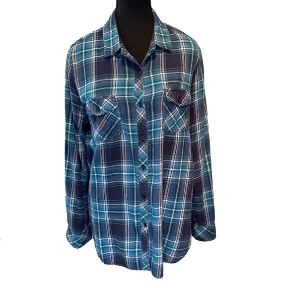 Volcom Fly High Long Sleeve Flannel Shirt Women’s Size L Classic Plaid Button-Up - Picture 2 of 11